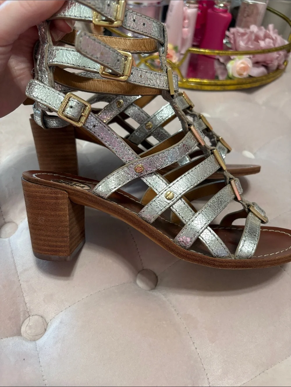 Tory Burch Silver Gladiator Buckle Sandals